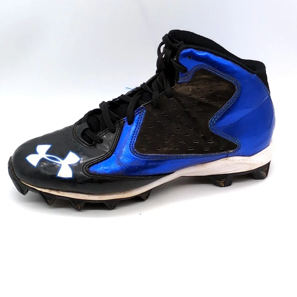 Under Armour Shoes Mens Hammer Black Blue 7 Football Cleats Mid Top 1258031-041